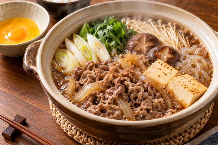 牛丼の具ですき焼き風牛鍋の生成参考画像